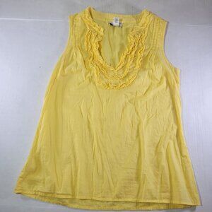 Ann Taylor Loft Yellow Sleeveless Ruffle Neck Cotton Top Womens M